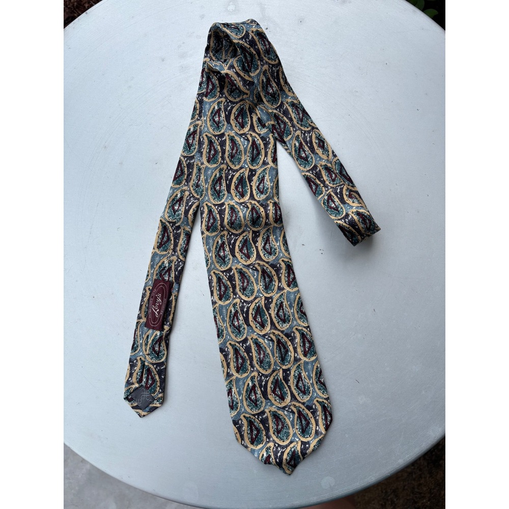 Tino Cosma Mens Silk Tie Blue Paisley Abstract Made in Italy Levy's Nashville - Picture 8 of 9